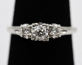 Stunning Vintage Platinum And 3 White Diamonds Engagement Ring