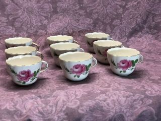 Estate Vintage Meissen Set 9 Coffee Cups Pink Rose Gold Edge 3 1/2 "