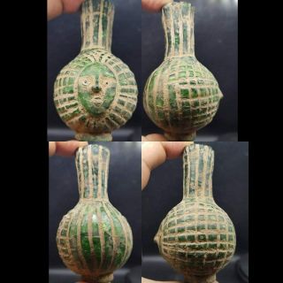 Antique Old Mosaic Glass Bottle With Face 48