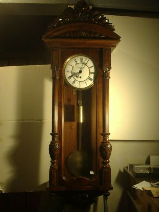 Antique 1 Weight Vienna Regulator Wall Clock Case,  Runs