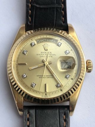 Vintage Rare Rolex Oyster Perpetual Day Date 18k Gold Orignal Diamond Dial 1803
