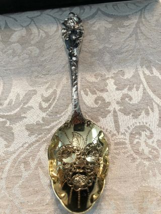 Reed & Barton Love Disarmed Sterling Silver Berry Serving Spoon Gold Wash 1899