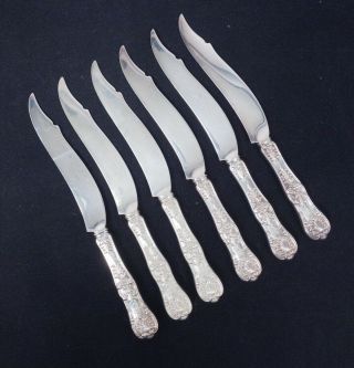 Antique Set 6 Tiffany English King Sterling Silver Individual Fish Knives