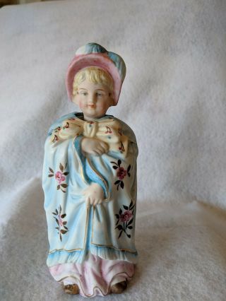 Antique Bisque Figurine Victorian Girl Nodder Hand Painted