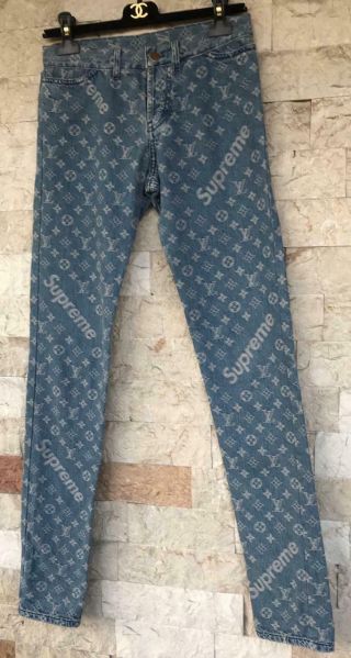 Rare Louis Vuitton Supreme Blue Monogram Pants Jeans Size Eu 36