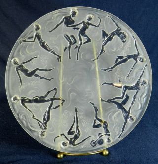 NUDE DANCING NYMPHS ART DECO PLATE Looks like LALIQUE or PHOENIX Glass - 1920s 2