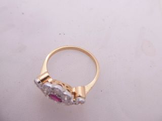 18ct gold diamond ruby ring,  art deco design cluster ring 18k 750 4