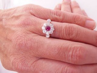 18ct gold diamond ruby ring,  art deco design cluster ring 18k 750 5