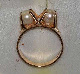 Designer Rare Elis Kauppi Modernist Double Pearl Gold Ring Vintage Finland