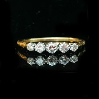 Art Deco 18ct,  18k,  750 Gold & Plat Diamond 0.  40ct Five Stone Ring C1920