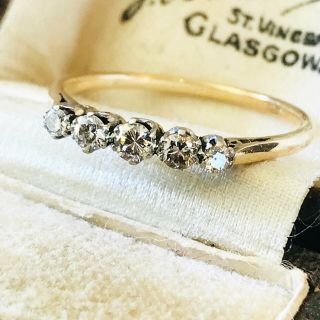 Art Deco 18ct,  18k,  750 Gold & Plat Diamond 0.  40ct five stone ring C1920 2