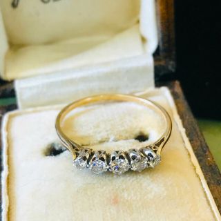 Art Deco 18ct,  18k,  750 Gold & Plat Diamond 0.  40ct five stone ring C1920 3