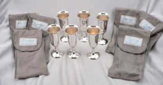 Vintage CARTIER Sterling Silver Set of 6 Cordial Vodka Shot Glass Cups in Bags 3