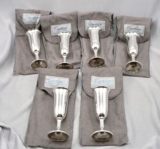 Vintage CARTIER Sterling Silver Set of 6 Cordial Vodka Shot Glass Cups in Bags 9