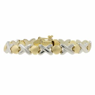 Ladies Vintage Estate 14k Two - Tone Gold Hugs & Kisses Xoxo Bracelet - 7 Inches