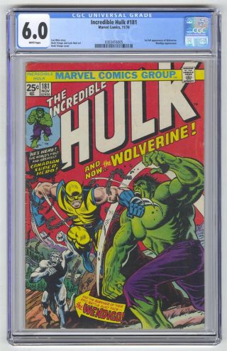 Incredible Hulk 181 Cgc 6.  0 Vintage Marvel Comic Key 1st Wolverine White Pages
