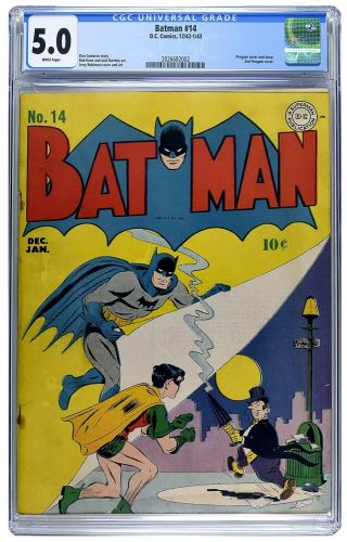 Batman 14 Cgc 5.  0 Vintage Dc Detective Comic Key 2nd Penguin Cover White Pages