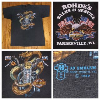 Vtg 1989 Harley Davidson Rattlesnake 3d Emblem T - Shirt Size Medium Usa
