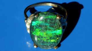 Antique Large Black Opal Solitaire 10ct Gold Ring