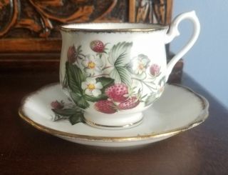 Imperial Fine Bone China Tea Cup & Saucer Strawberrys Flowers With Gold Trim