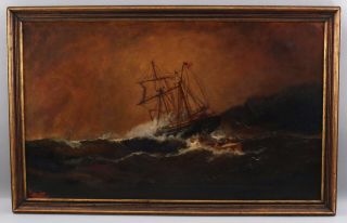 Antique ALEXANDER CHARLES STUART Maritime Lifeboat Service Rescue Oil Painting 2