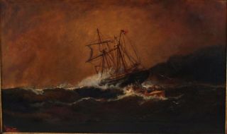 Antique ALEXANDER CHARLES STUART Maritime Lifeboat Service Rescue Oil Painting 3