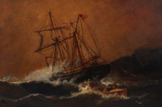 Antique ALEXANDER CHARLES STUART Maritime Lifeboat Service Rescue Oil Painting 4