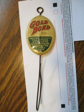 Vintage Gold Bond Coffee Wall Mount Bill Receipt Holder W/spike Hook