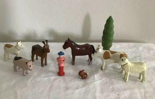 Vintage German Erzgebirge ? Miniature Wooden Putz Farm Animals