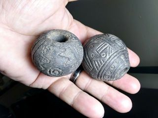 2 Large Pre Columbian Spindle Whorls Authentic Central America