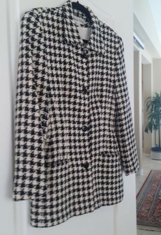 Christian Dior Vintage Houndstooth Black & White Wool Blazer Jacket,  Size 6 Usa