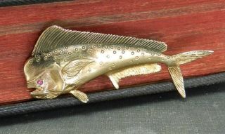 Signed C.  R.  Buck 14k Yellow Gold Big Game Fish Pendant