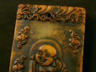 Good Quality Chinese Old Jade Hand Carved Monk Relief 2Faces Pendant C116 2