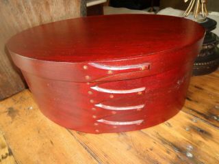 Vtg.  Shaker Style Large Oval Wooden Pantry Box 5 Fingers Artist Made & Signed