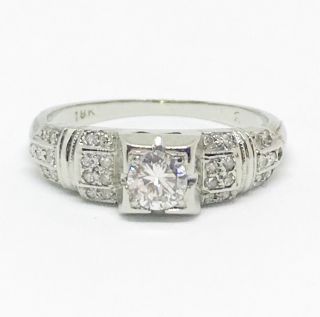 Antique Art Deco Ring Natural Diamond 18k Solid White Gold Engagement Wedding