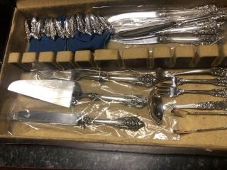 Gorgeous Wallace Grand Baroque 141 Piece Sterling Silver Flatware Setting Foe 10 7