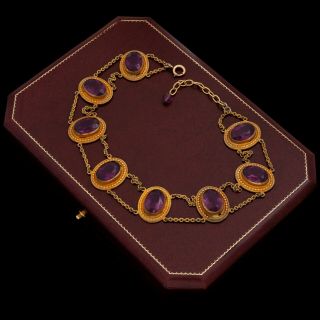 Antique Vintage Nouveau 14k Gold Filled Gf Amethyst Czech Glass Collar Necklace