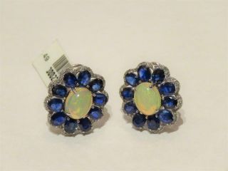 Last Days $8500 Rare 18kt Gold Large Fancy Opal Blue Sapphire Diamond Earrings