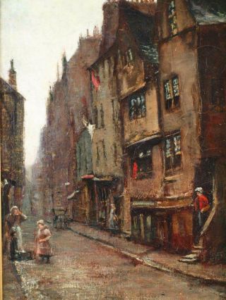 C 1887 View Of Old Town Street Edinburgh Scotland Signed Antique Oil Painting