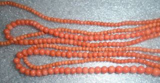 outstanding long old flapper era graduated coral bead necklace 2