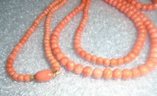 outstanding long old flapper era graduated coral bead necklace 4