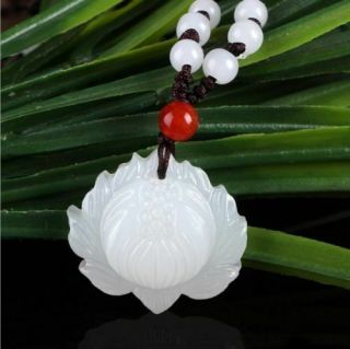 Natural Chinese White Jade Hand Carved Lotus Lucky Pendant，beautiful Q