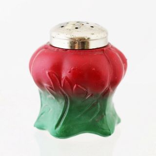 Antique Victorian Novelty Salt Pepper Shaker Opaque Milk Glass Enamelled Tomato