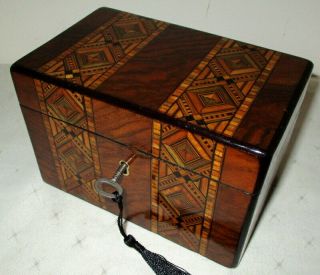 Lovely Small (7 Inches Wide) Antique Walnut Banded Tea Caddy With Key