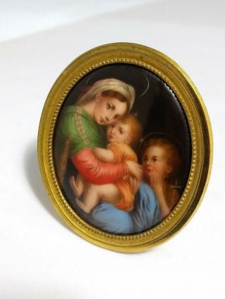 Oval Painting Porcelain Plaque Hand Painted Antique Madonna & Child Kpm Style