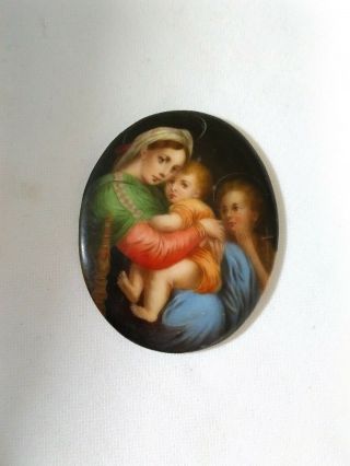 Oval Painting Porcelain Plaque Hand Painted Antique Madonna & Child KPM Style 2