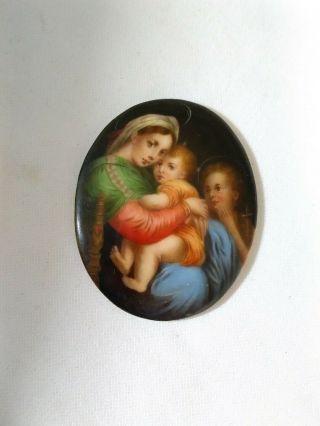 Oval Painting Porcelain Plaque Hand Painted Antique Madonna & Child KPM Style 3