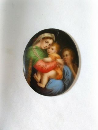 Oval Painting Porcelain Plaque Hand Painted Antique Madonna & Child KPM Style 4