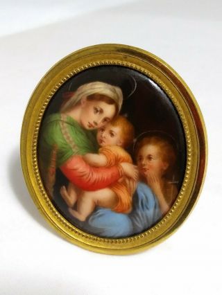 Oval Painting Porcelain Plaque Hand Painted Antique Madonna & Child KPM Style 8
