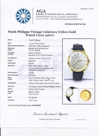 Patek Philippe 18k Yellow Gold Vintage Calatrava Ref.  2484 6